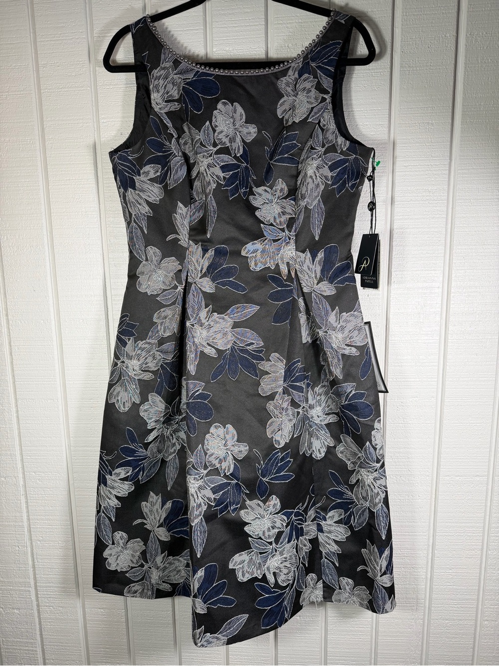 Adrianna Papell Womens Black Beaded Sleeveless Midi Dress NWT Size 8